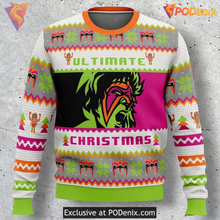 Ultimate Warrior Wrestling Icon 3D Theme Festive Holiday Sweater
