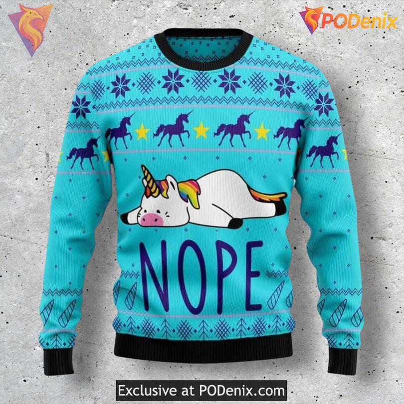 Unicorn Nope Humor Line Fun Pattern Festive Holiday Xmas Sweater
