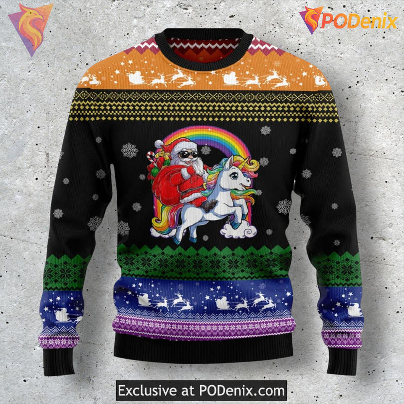 Unicorn Rainbow Pride Style Cute Festive Holiday Ugly Sweater