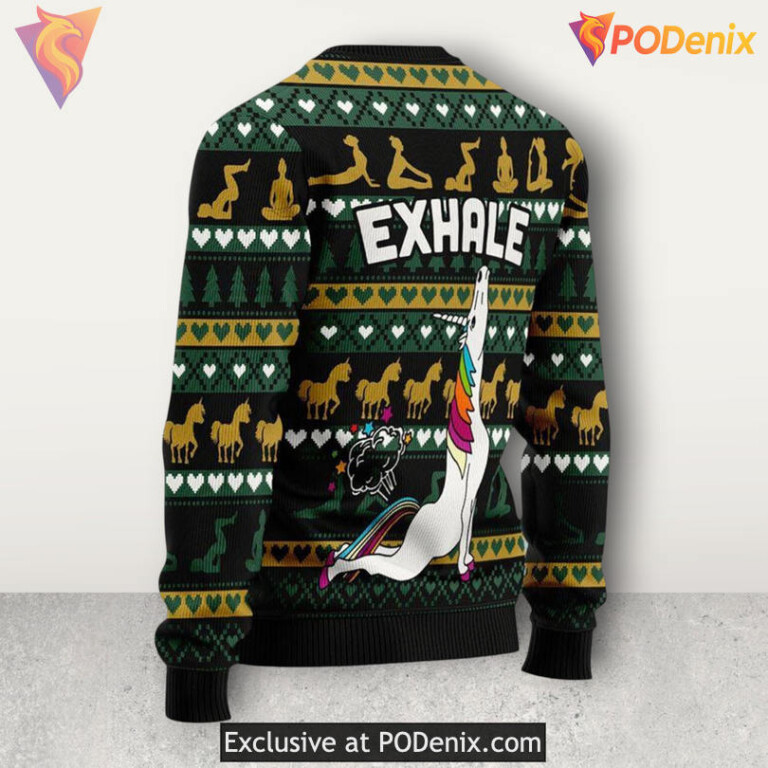 Unicorn Yoga Exhale Cute Rainbow Spirit Scene Festive Holiday Xmas Sweater - 1