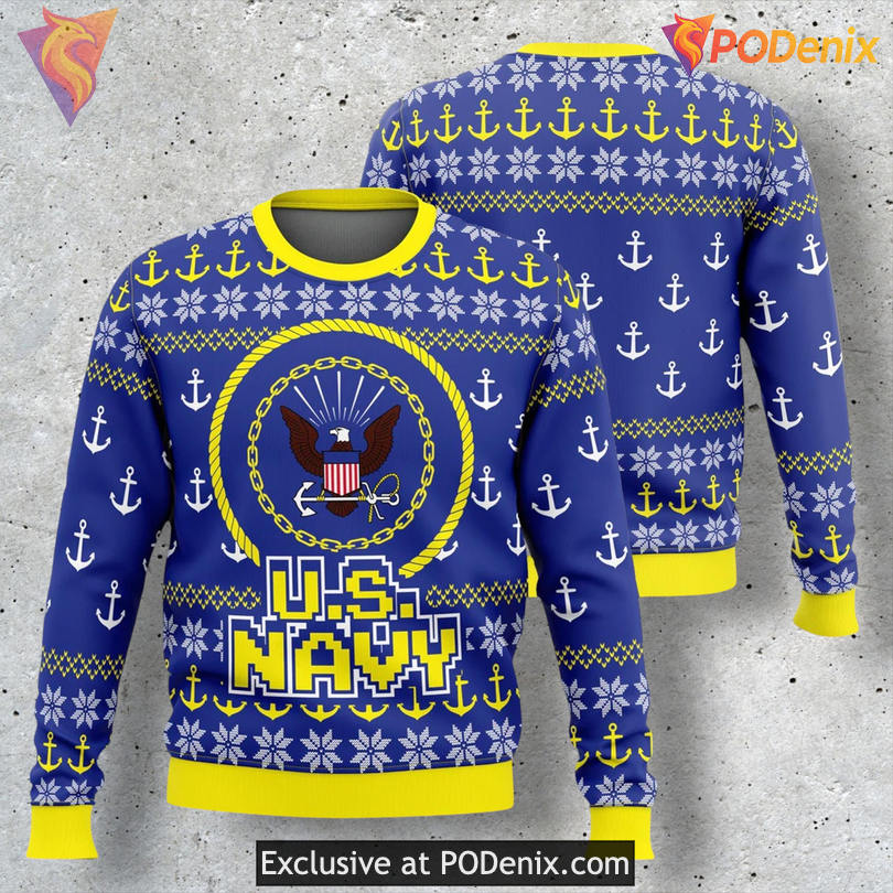 US Navy Sailor Spirit Graphic Patriotic Festive Xmas Sweater