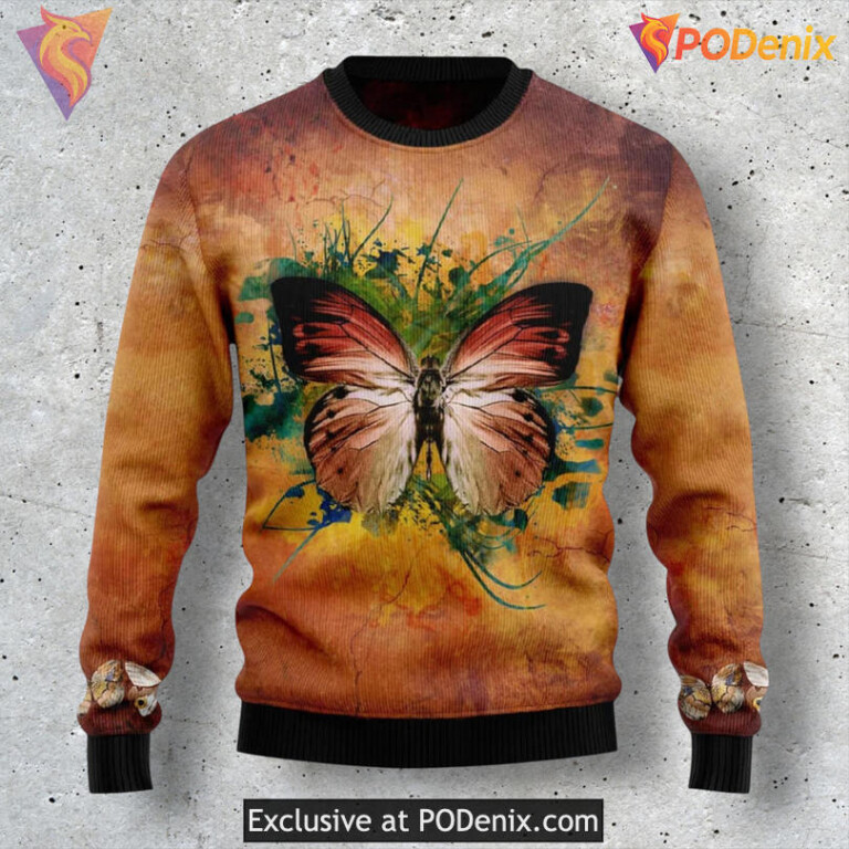 Vintage Butterfly Floral Aesthetic Retro Art Holiday Xmas Sweater