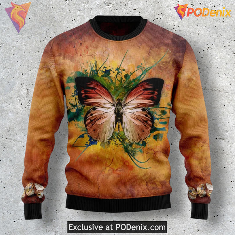Vintage Butterfly Floral Aesthetic Retro Art Holiday Xmas Sweater Vintage Butterfly Floral Aesthetic Retro Art Holiday Xmas Sweater