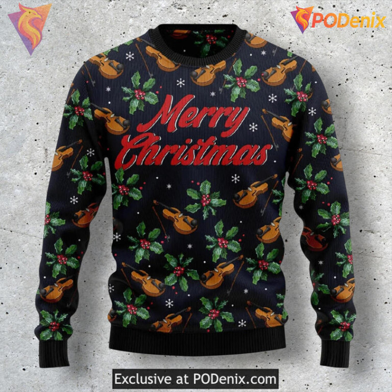 Violin Player Melody Theme Music Lover Festive Holiday Sweater
