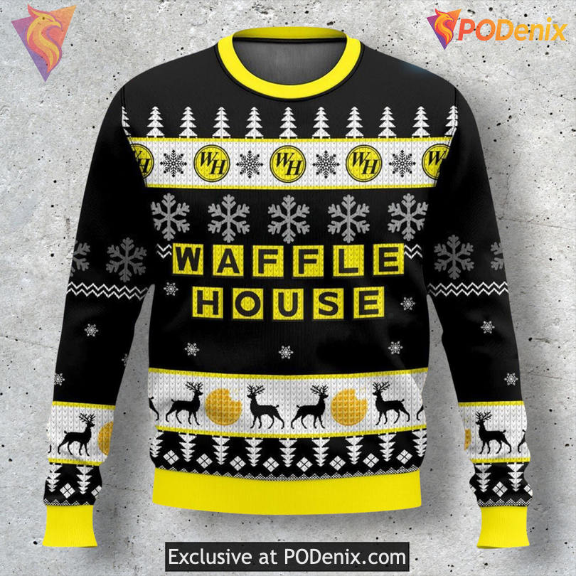 Waffle House Diner Joke Retro Breakfast Theme Holiday Christmas Sweater
