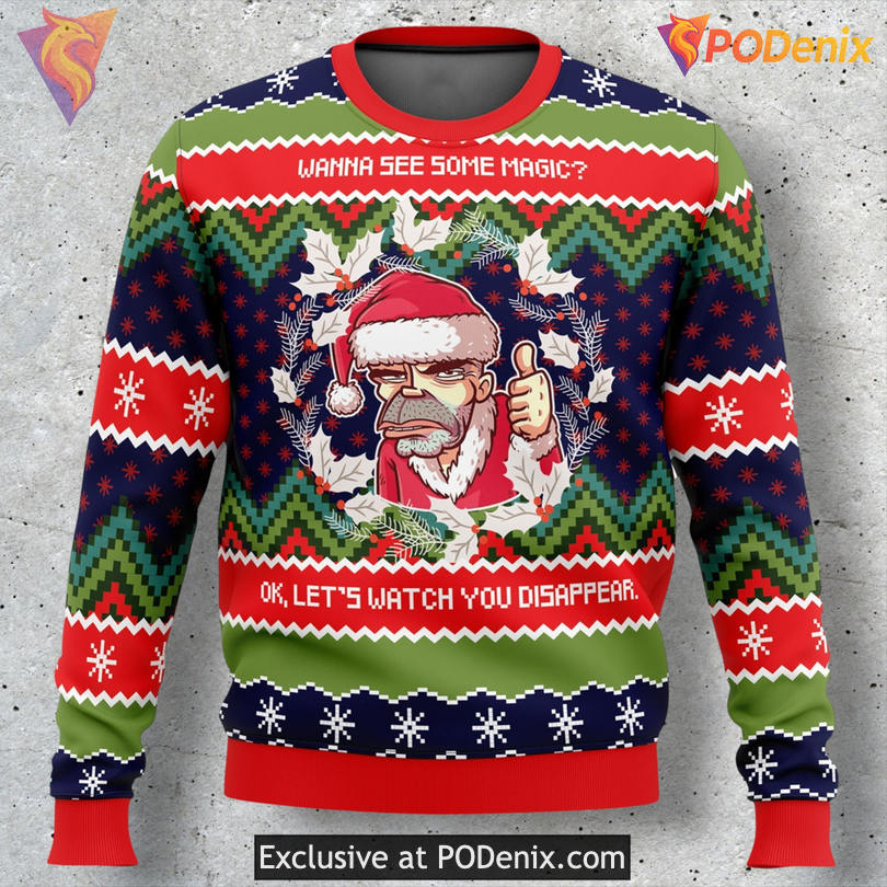 Wanna See Some Magic Bad Santa Joke Line Party Holiday Sweater