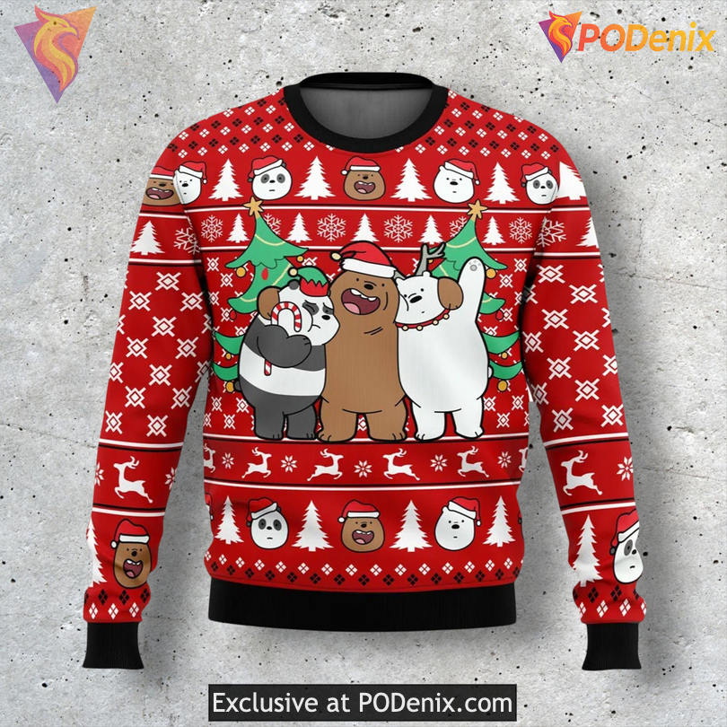We Bare Bears Trio Cartoon Cute Animal Holiday Party Sweater