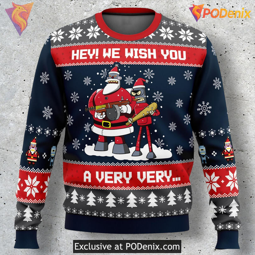 We Wish You A Futurama Robot Version Cartoon Humor Holiday Sweater
