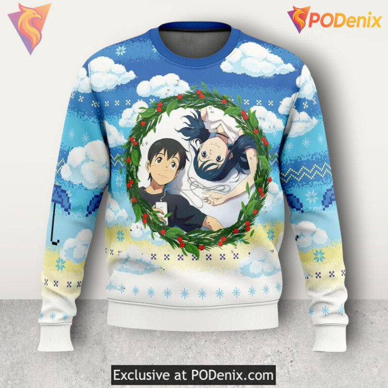 Weathering With You Anime Sky Scene Cute Festive Holiday Sweater