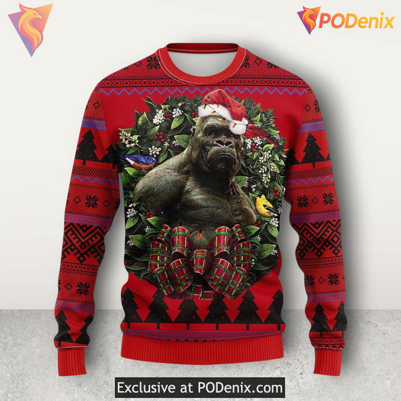 Western Gorilla King Kong Monster Movie 3D Holiday Christmas Sweater
