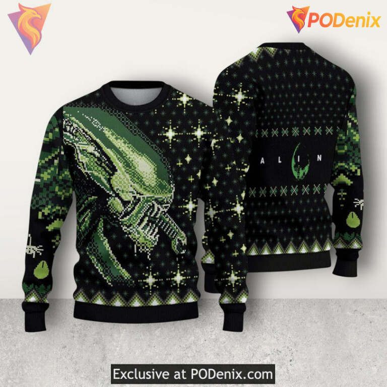 Xenomorph Alien Sci Fi Horror Monster Festive 3D Holiday Christmas Sweater
