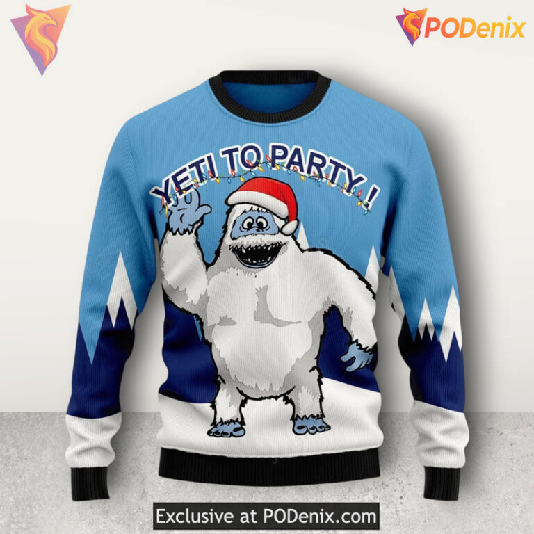 Yeti Ready To Party Monster Humor Scene Funny Winter Festive Holiday Christmas Sweater