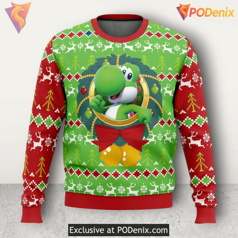 Yoshi Mario World Nintendo Character Cute Gamer Festive Holiday Christmas Sweater