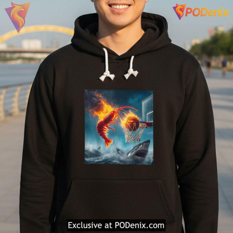 Absurd Nature Clash Meme Tee With Cartoon Energy Shrimp Dunking On Shark Shirt - 3