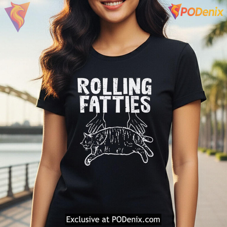 Chill Stoner Humor Animal Graphic Tee With Playful Vibe Rolling Fatties Cat Shirt Design - 3
