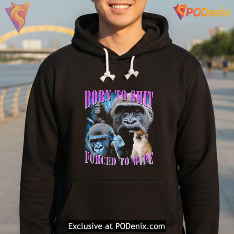 Dark Repeat Slogan Parody Tee With Absurd Irony Born To Shit Forced To Wipe Humor - 1