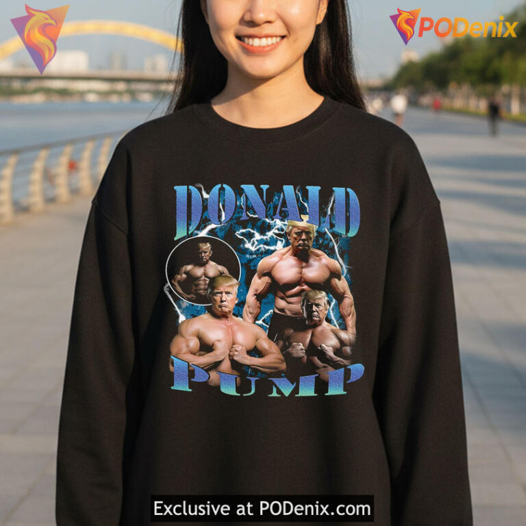 Gym Parody Political Meme Tee With Exaggerated Strength Donald Pump Shirt Humor - 3