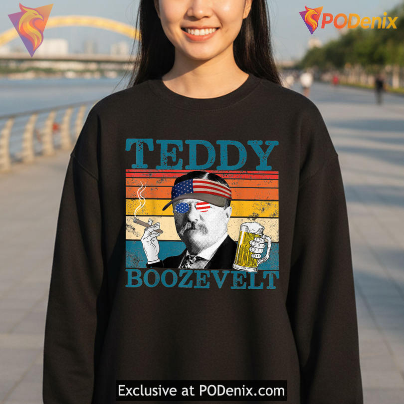 Retro Parody President Graphic Tee With Drinking Humor Teddy Brewsevelt Vintage Style