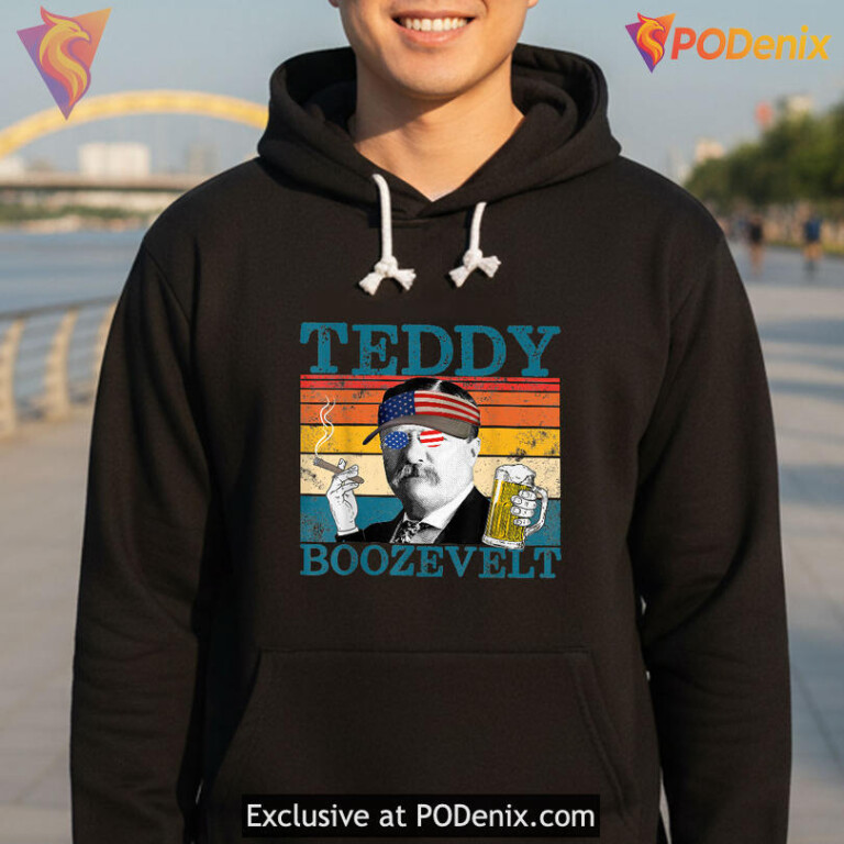 Retro Parody President Graphic Tee With Drinking Humor Teddy Brewsevelt Vintage Style - 1