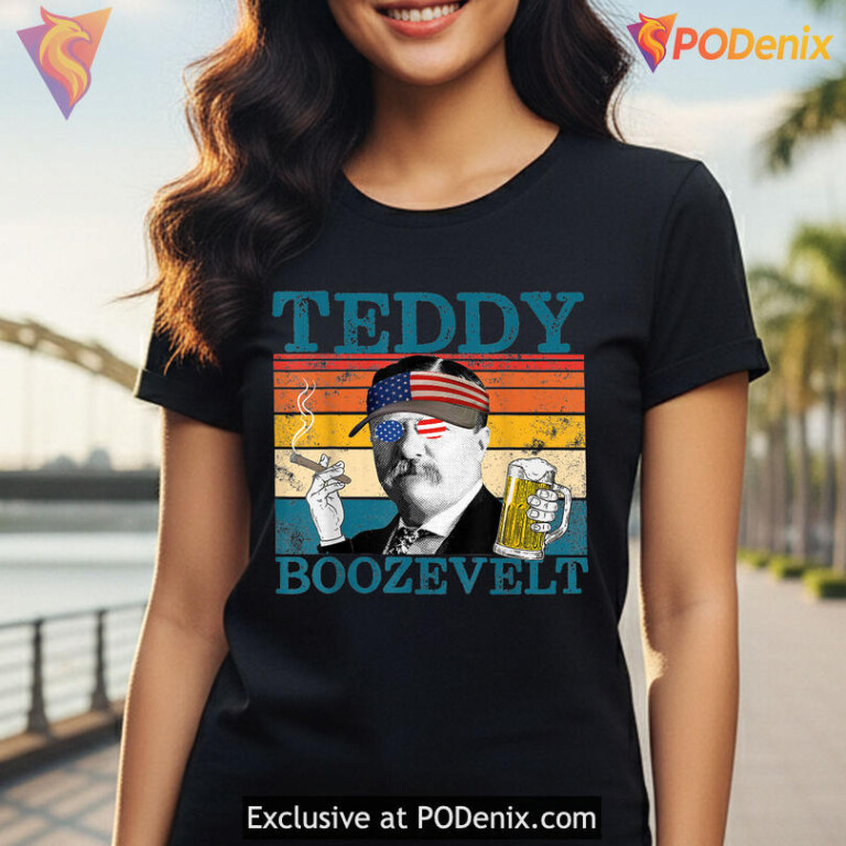 Retro Parody President Graphic Tee With Drinking Humor Teddy Brewsevelt Vintage Style - 2