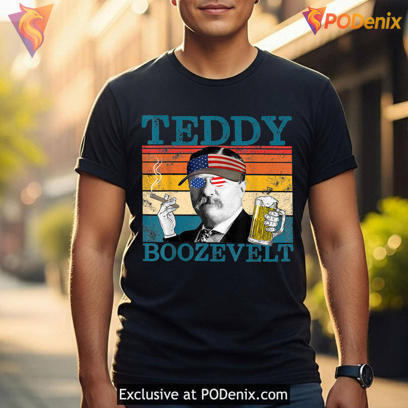 Retro Parody President Graphic Tee With Drinking Humor Teddy Brewsevelt Vintage Style Retro Parody President Graphic Tee With Drinking Humor Teddy Brewsevelt Vintage Style