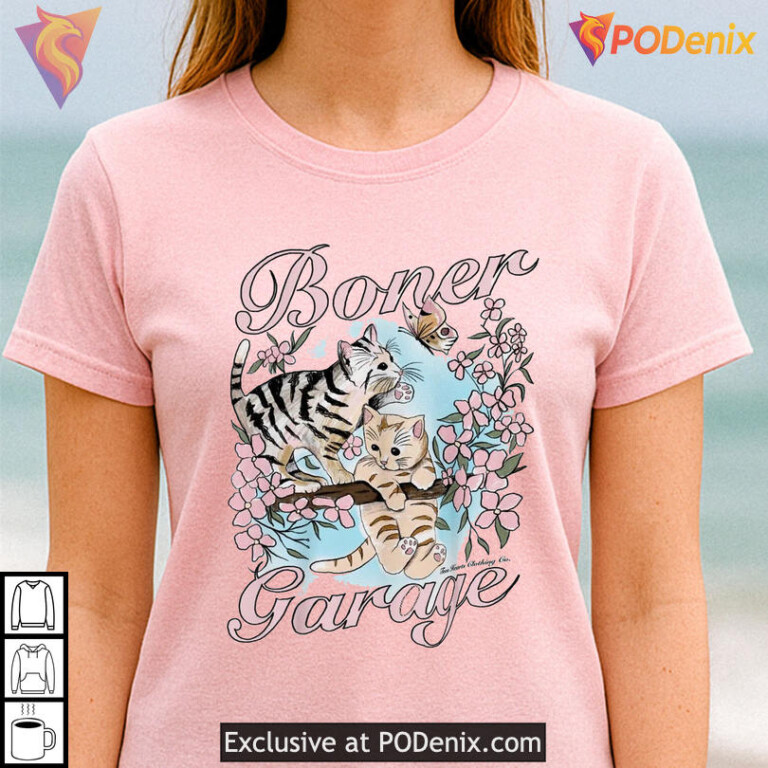 Cat Humor Graphic Tee Boner Garage Quirky Joke Design - 1