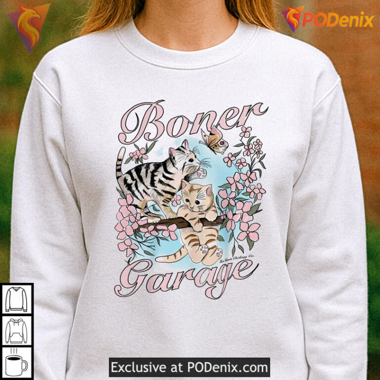 Cat Humor Graphic Tee Boner Garage Quirky Joke Design - 3