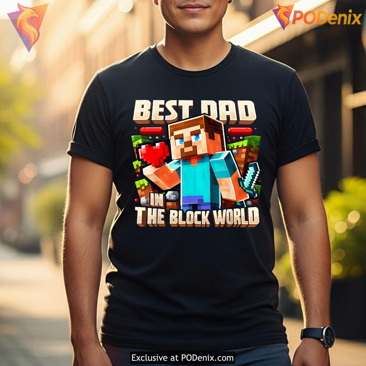 Best Dad In Block World Pixel Gaming Fathers Day Shirt