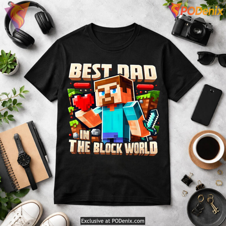 Best Dad In Block World Pixel Gaming Fathers Day Shirt - 3