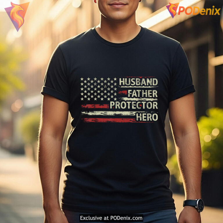 Husband Father Protector Hero Fathers Day T Shirts American Flag Dad - 2
