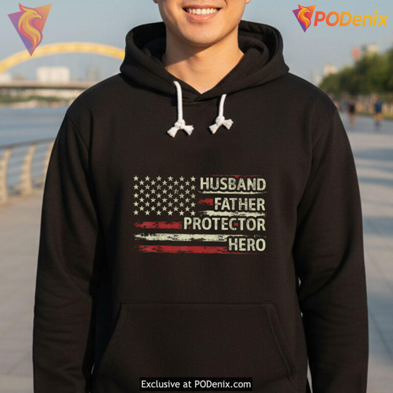 Husband Father Protector Hero Fathers Day T Shirts American Flag Dad - 3