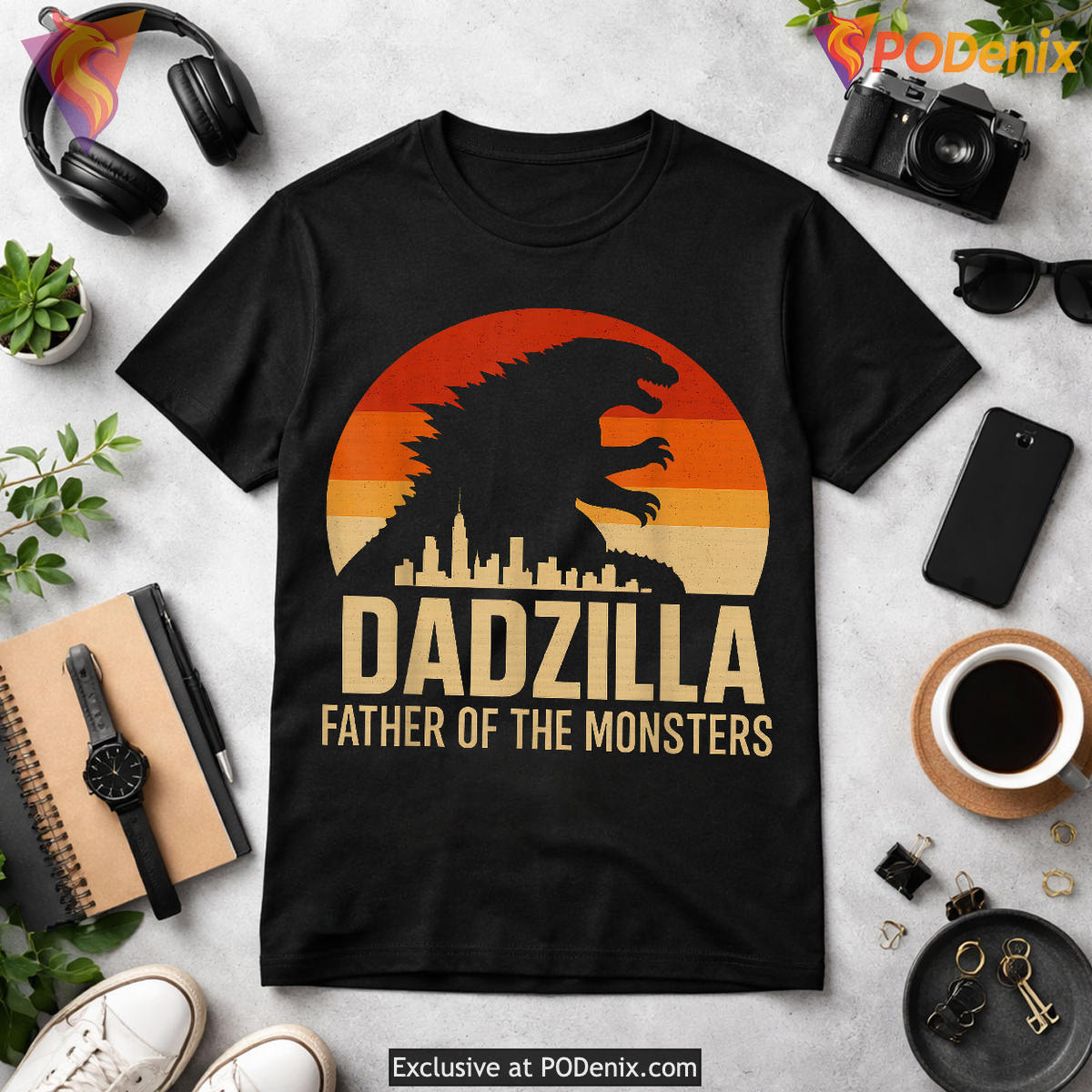 Vintage Dadzilla Monster Dad Funny Fathers Day Shirts Gift