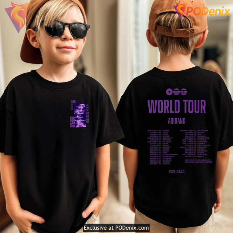 Arirang World Tour Kpop Fan Shirt 2026 Purple Graphic Concert Dates Merch