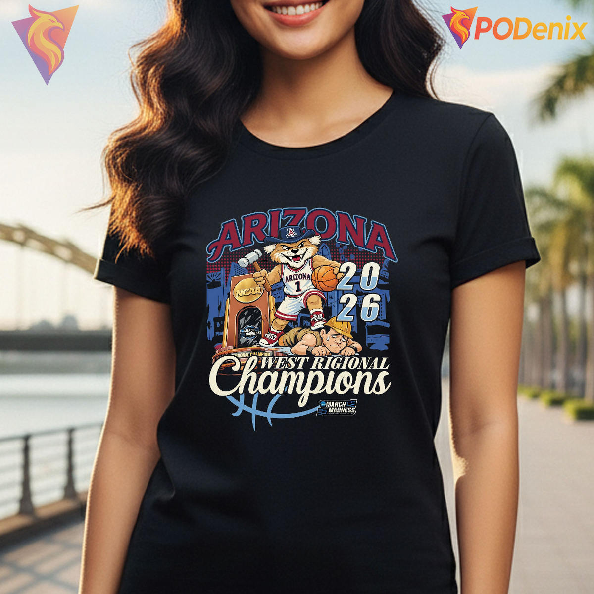 Arizona 2026 NCAA March Madness West Regional Champions Basketball Tee for Fans