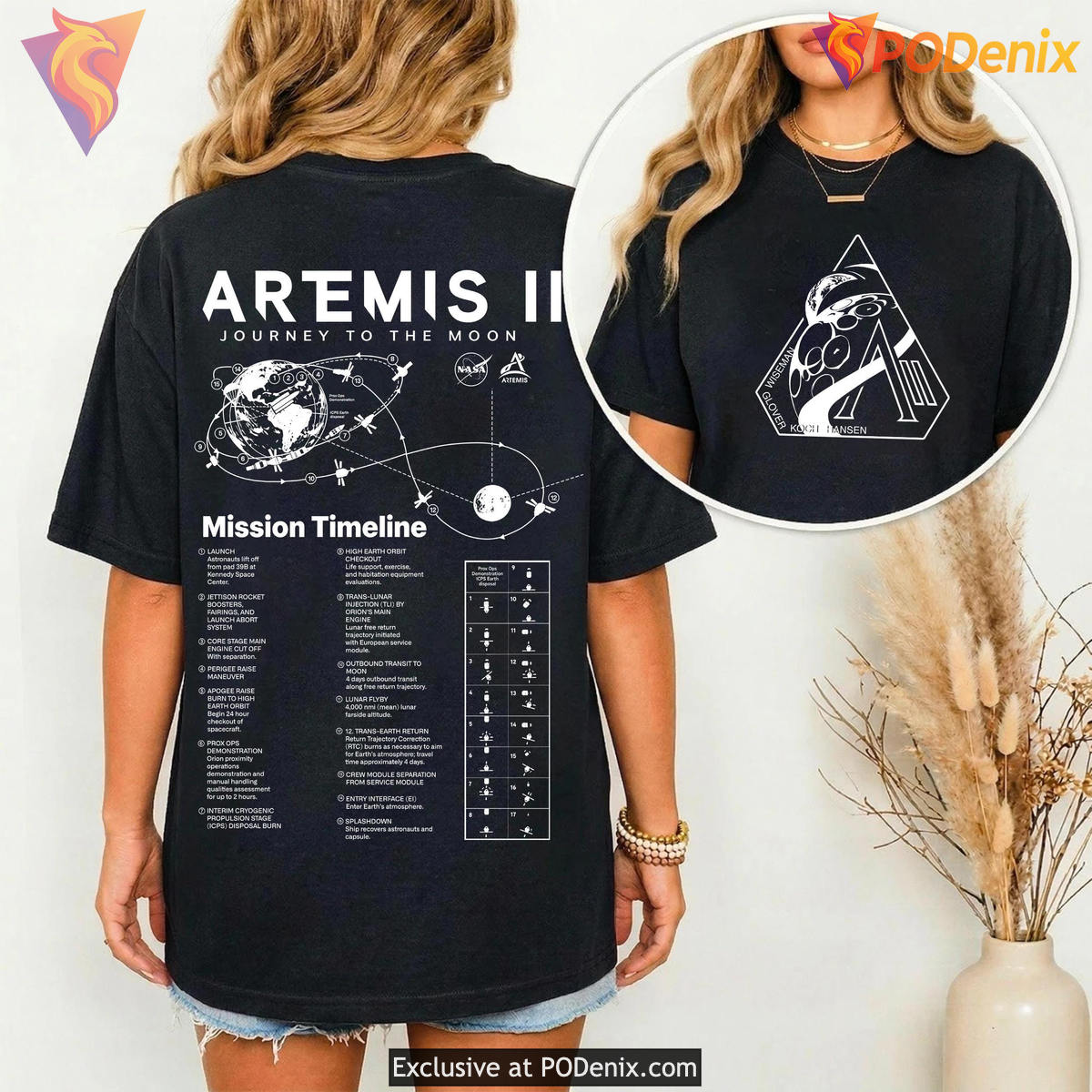 Artemis II Moon Mission Timeline T-Shirt Space Exploration Gift