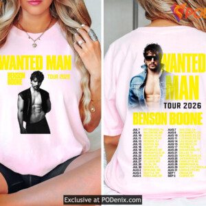 Benson Boone Pop Rock Shirt 2026 Wanted Man Double Sided Concert Fan Graphic