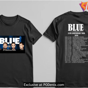 Blue 25th Anniversary Tour Shirt 2026 UK Concert Front Back Retro Pop Fan