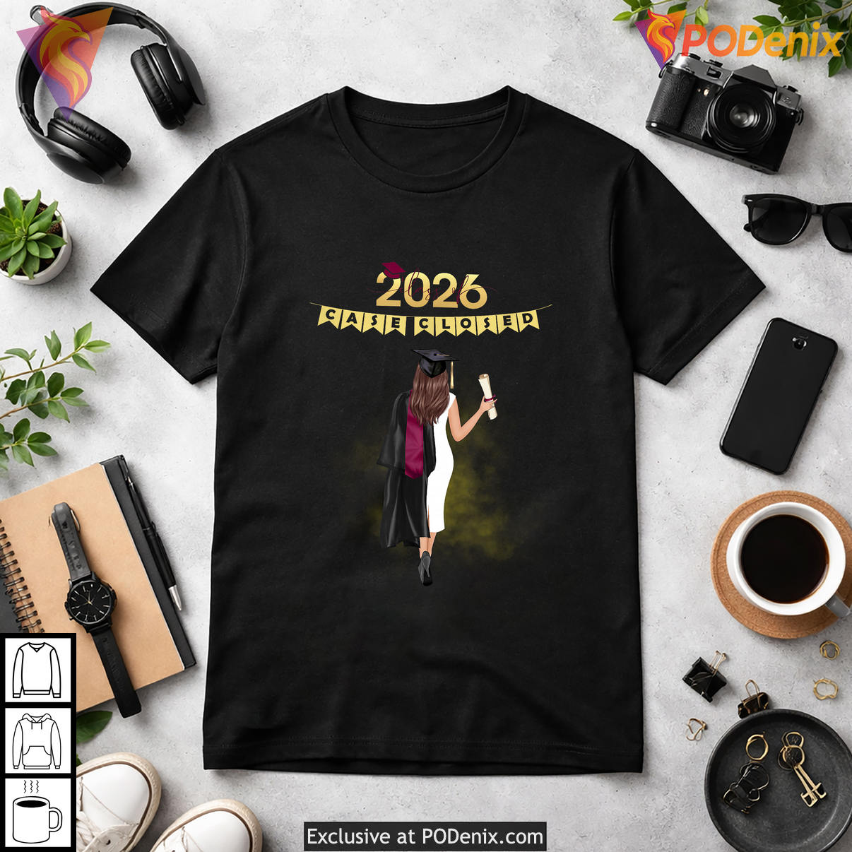 Case Closed Black Gown Maroon Stole Shirt 2026 Graduation Class Of Fan Gear