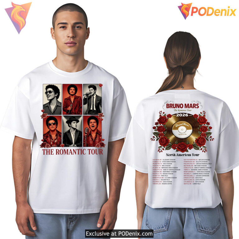 Concert Night Bruno Mars Shirt 2026 The Romantic Tour Back And Front Pop Fan