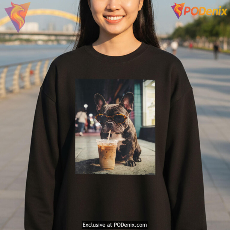 French Bulldog Iced Coffee Shirt 2026 Funny Animal Drinking Graphic Apparel