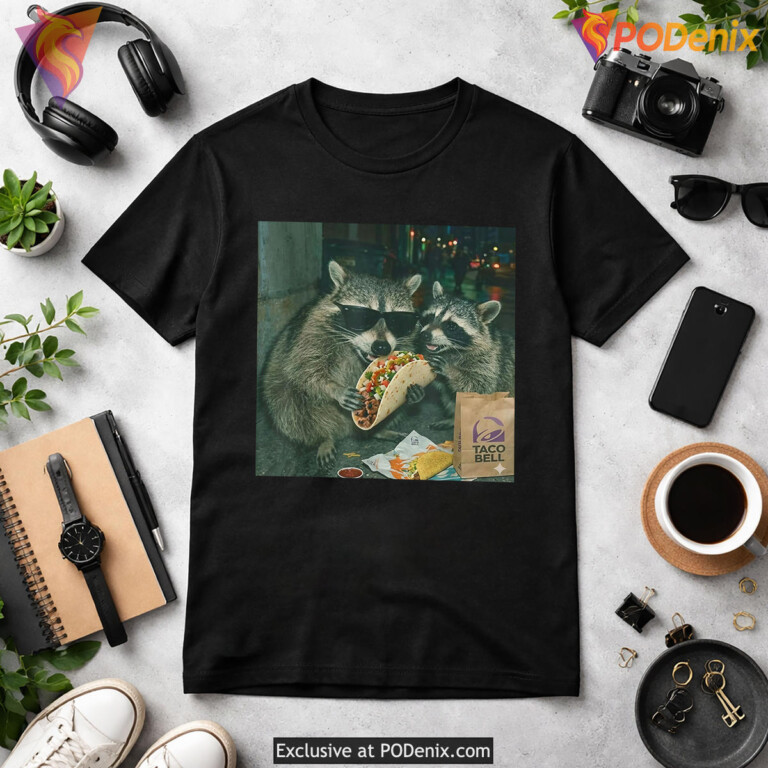 Funny Raccoons Eating Taco Shirt 2026 Meme Trash Panda Food Humor Fan Apparel