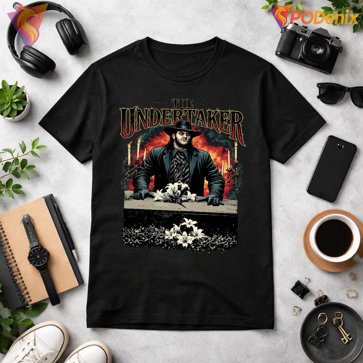 Gothic 90s Legend Style Undertaker Retro Wrestling T-Shirt Halloween Fan Tee Gothic 90s Legend Style Undertaker Retro Wrestling T-Shirt Halloween Fan Tee