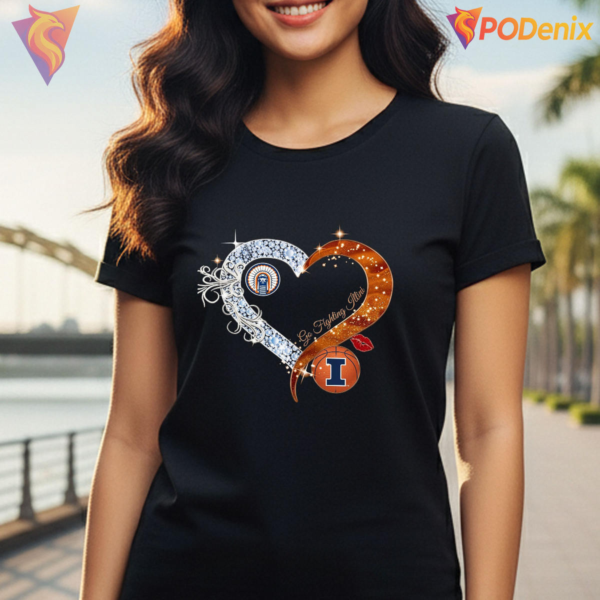 Illinois Fighting Illini 2026 NCAA Basketball Women's Fan T-Shirt with Heart