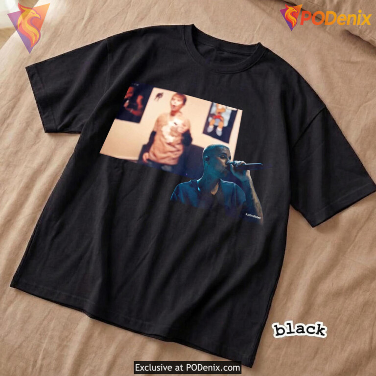 Justin Bieber 2000s Pop T-Shirt Coachella Singing Looking At Younger Self 2026