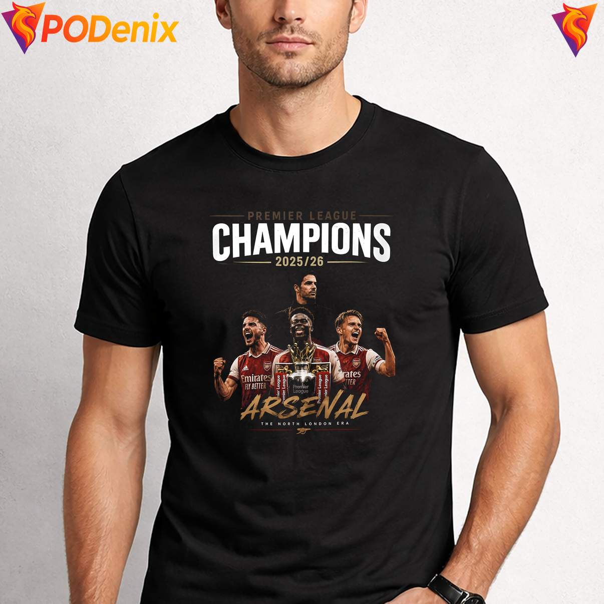 Arsenal 2026 Champions T-Shirt Premier League Trophy Fan Graphic For Mens Arsenal 2026 Champions T-Shirt Premier League Trophy Fan Graphic For Mens