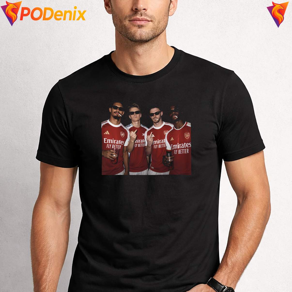 Arsenal Players Party Shirt 2026 Champions Sunglasses Graphic For Mens Arsenal Players Party Shirt 2026 Champions Sunglasses Graphic For Mens