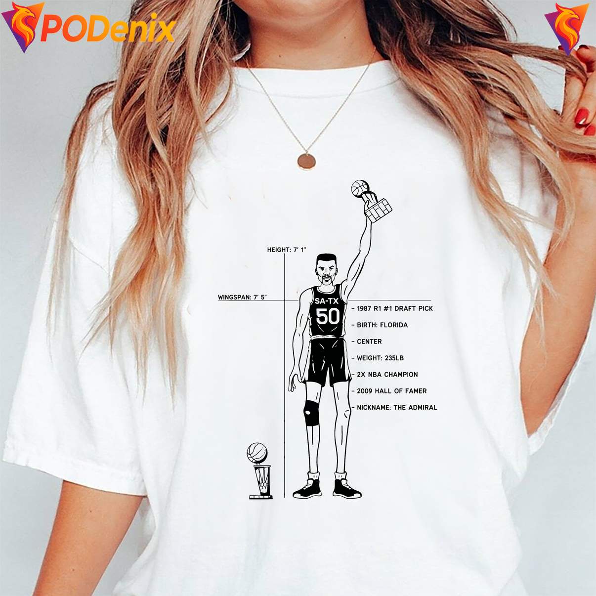 Draft Pick David Robinson Spurs T-Shirt 1987 NBA Champions Caricature Mens Draft Pick David Robinson Spurs T-Shirt 1987 NBA Champions Caricature Mens