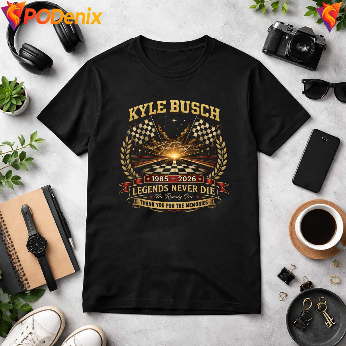 Kyle Busch Memorial Tribute T-Shirt The Rowdy One Legends Never Die Mens Kyle Busch Memorial Tribute T-Shirt The Rowdy One Legends Never Die Mens