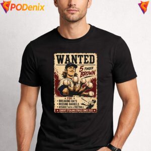 Wanted 5 Finger Brown Fan Shirt Classic Baseball Sports Graphic Apparel 2