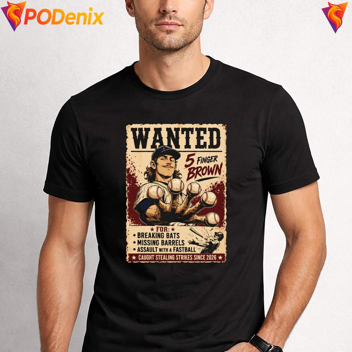 Wanted 5 Finger Brown Fan T-Shirt Classic Baseball Sports Graphic Apparel Wanted 5 Finger Brown Fan T-Shirt Classic Baseball Sports Graphic Apparel